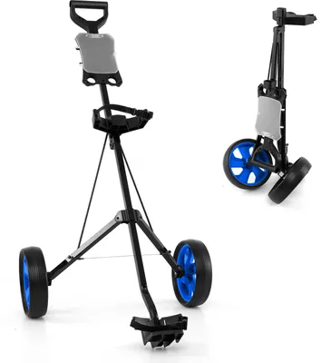 Obrázok produktu pre COSTWAY Golfový vozík, skladací golfový vozík s 2 kolieskami, oceľový golfový vozík, s držiakom na score karty, golfový vozík pre začiatočníkov modrý