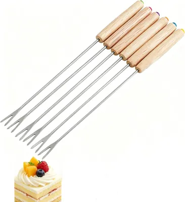 Obrázok produktu pre Fondue vidlice set 6 kusov, nerezová oceľ s drevenou rukoväťou, na smores, teleskopické tyče