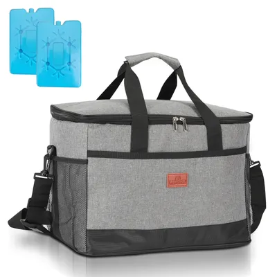 Produktbild von 15 Liter Kühltasche Isoliertasche Faltbar Thermotasche Picknicktasche Kühlbox mit 2er-Set Kühlakkus Kühlelemente Grau