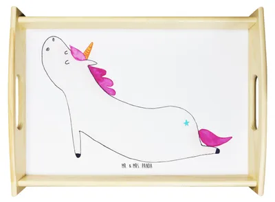 Produktbild von Mr. & Mrs. Panda Tablett Einhorn Yoga - Weiß - Geschenk, Unicorn, betttablett, Holztablett, Achtsamkeit, Einhörner, Lustig, serviertablett aus holz, Sport, Dekotablett