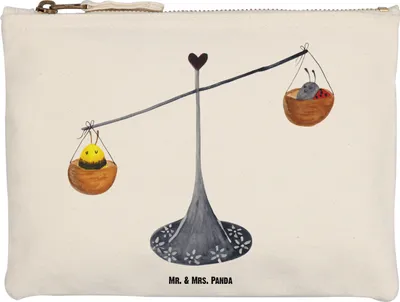 Produktbild von Mr. & Mrs. Panda Pouch Sternzeichen Waage Größe M - Weiß - Geschenk, Hummel, Gleichgewicht, Kosmetiktasche, Etui, Marienkäfer, Kulturtasche, Stifteetui, Biene, Federmappe
