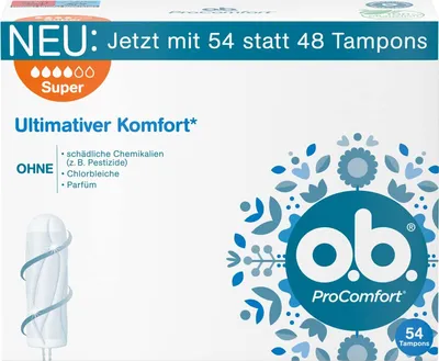 Zdjęcie produktu dla 7 opakowań tamponów O.B. Pro Comfort Super (54 sztuki)