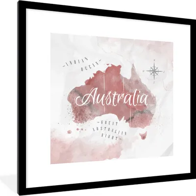 Produktbild von MuchoWow® MuchoWow® Gerahmtes Poster Karte - Australien - Aquarell - Kompass 40x40 cm - Poster mit zchwarzem Bilderrahmen - Poster - Plakat im Rahmen