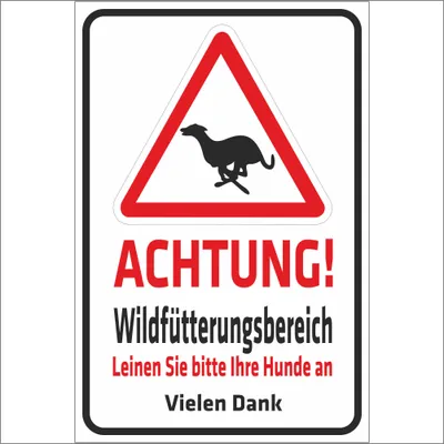 Produktbild von INDIGOS UG - Aufkleber - Sicherheit - Warnung - Achtung Wildfu?tterungsbereich – Leinen Sie bitte Ihre Hunde an - 600x400 mm