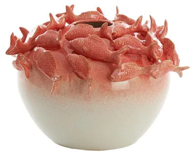 Image de Vase en céramique FISH en corail+crème – Ø40x27 cm
