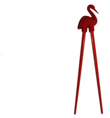 Produktbild von 074 Essstäbchen Chopsticks + 1 Clip Essstäbchenhelfer aus Gummi, Motiv Storch rot