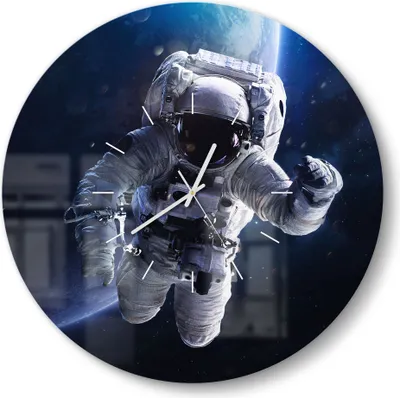 Produktbild von DEQORI Glasuhr Ø50 cm Modern 'Schwebender Kosmonaut' Wanduhr Glas Uhr Design leise