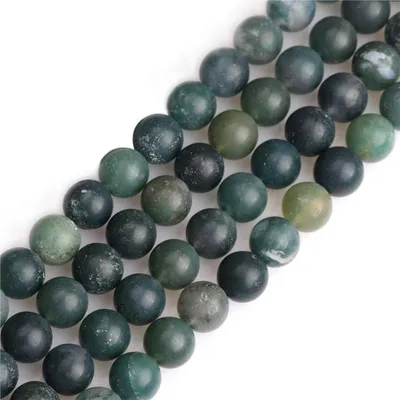 Produktbild von Lose Perlen Frost Matt Grüner Moosachat Halbedelstein 10mm 38-40 Stück pro Strang für Schmuckherstellung DIY