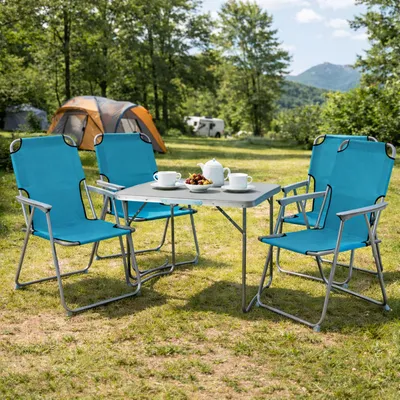 XL 5-teiliges Campingmöbel Set Petrol Alu mit Tragegriff Camping 80x60x68cm