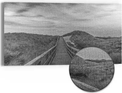 Produktbild von DEQORI Hybrid Leinwand Bild 60x30 cm 'Dünenweg der Stille' Wandbild Glas flach modern
