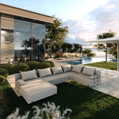 Produktbild von TRADA Gartenecksofa Bahama XL Grau Rechts 370x175 cm Gartenmöbel set Wasserabweisend Stoff