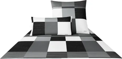 Produktbild von JOOP! Mako-Satin-Bettwäsche-Garnitur Plaza Sqares Farbe schwarz/weiss Größe 135x200+80x80