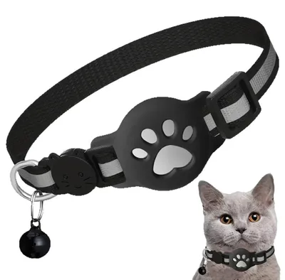 Produktbild von Halsband für Katzen mit AirTag-Halterung – Verstellbar und reflektierend – Schwarz