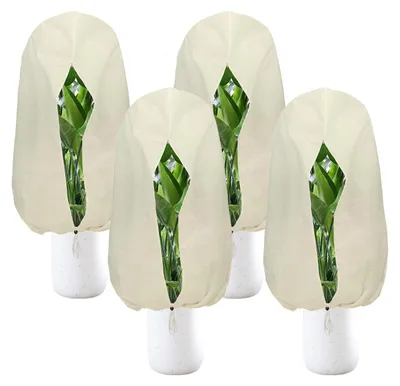 Image de Protection hivernale pour plantes – housses de protection résistantes au gel, 80 x 100 cm, avec fermeture éclair et cordon de serrage, housses de protection hivernale pour arbres, palmiers et plantes de balcon, voile de protection hivernale, lot de 4
