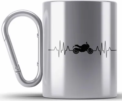 Produktbild von Trendation - Motorradfahrer Geschenk für Männer Motorrad Edelstahl Tasse Karabiner mit Spruch Karabiner Edelstahl Tasse Karabiner Edelstahl Biker Herren (Silber)
