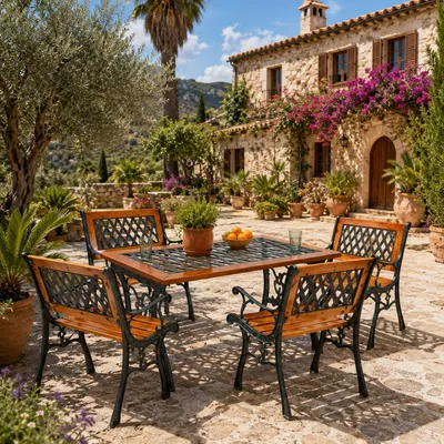 5tlg Gartenmöbel Gartengarnitur Outdoormöbel Gusseisen Gartentisch 4 Gartenstuhl