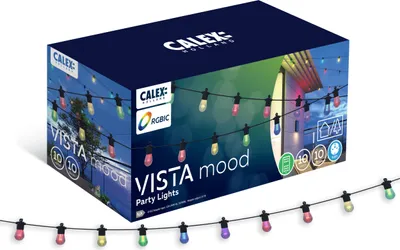 Obrázok produktu pre Calex Vista farebné svetelné reťaze, 10 žiaroviek, 10 m, vianočné osvetlenie, vodotesné, do interiéru/exteriéru, spájateľné