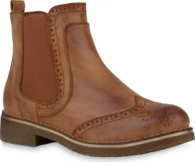 A single brown Chelsea boot is shown against a white background.