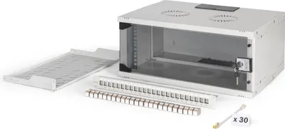 Obrázok produktu pre Digitus DN-49200-SET, Nástenný regál, 4U, 60 kg, Zámok, Koľajnice racku, Vylepšená správa káblov