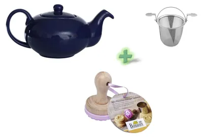 Produktbild von Carl Tode Teepausen-Set: Teekanne 0,8 ltr. blau + Teesieb + Keksstempel Teekanne