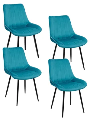 4er-Set Samtstühle mit Stahlbeinen, petrolblau, 53x86x44 cm
