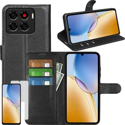 Immagine prodotto di Custodia a libro in Pelle finta per ZTE Blade A56, nera + vetro temperato 9H
