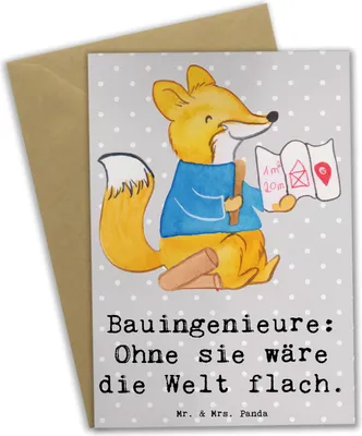 Produktbild von Mr. & Mrs. Panda neujahrskarte Bauingenieur Held - Grau Pastell - Geschenk, hochzeitskarten, Klappkarte, Bauprojekte, Bau, Beruf, weihnachtskarten, einladungskarten