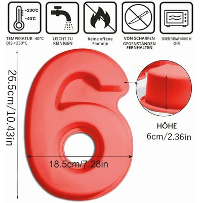 Productafbeelding van Siliconen bakvorm, vorm van een 6 of 9, rood, geschikt voor taarten, mousse en gelatine