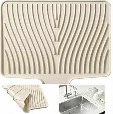 Produktbild von Silikon-Abtropfmatte, rutschfest und hitzebeständig, mit schnellem Wasserabfluss und Aufhängeloch, faltbare Spülbeckenmatte