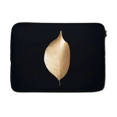 Produktbild von MuchoWow® Laptop Hülle 13 Zoll Blätter - Gold - Schwarz - Pflanzen - Luxus Laptoptasche - Laptophülle - Sleeve - Rundumschutz