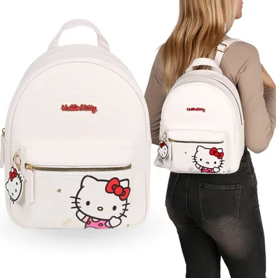Obrázek produktu pro Hello Kitty Bílý kožený batoh s kroužkem na klíče, městský batoh pro ženy 29x24x11 cm