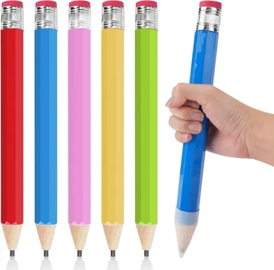Produktbild von Grosse Jumbo Bleistifte 34 cm, 5 Stück, mit Radierer und Kappe, für Kinder, Schreiben und Zeichnen