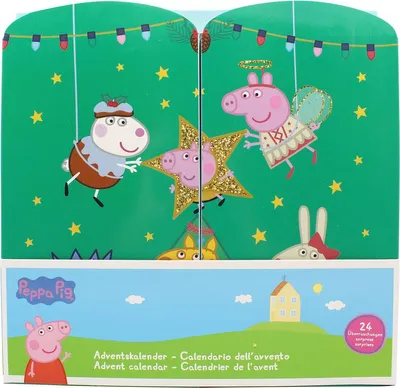 A Peppa Pig advent calendar with characters and festive decorations.