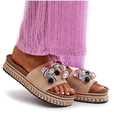 Produktbild von Damen Plateau-Sandalen mit Verzierungen S.Barski HY077 Beige 36