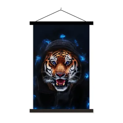 Produktbild von MuchoWow® Textilposter Porträt - Tiger - Blau 120x180 cm mit schwarzem Rahmen - Fotos