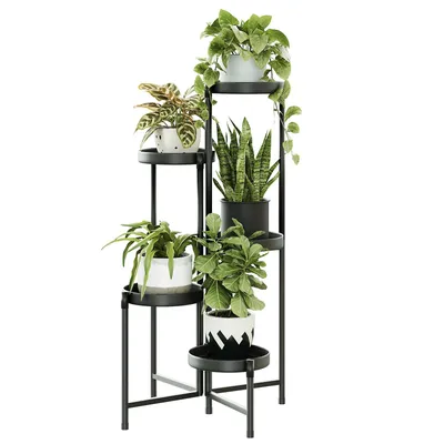 Produktbild von Bamworld Metallblumenständer 5 Ebenen, modernes Pflanzenregal Indoor & Outdoor, platzsparend, Schwarz