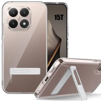 Image de Coque pour Xiaomi 15T, Protection Antichoc Transparent avec Support Réglable