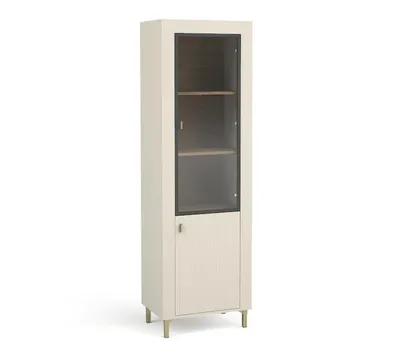 Produktbild von Vitrine MORANO mit Glastür und Stauraum, Moderne Standvitrine für Wohnzimmer und Esszimmer, Hochschrank mit Glasfront und Ablagefächern, Kaschmir