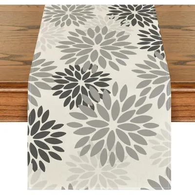 Produktbild von Tischläufer Blumen Grau Dahlien 40x180 cm Polyester