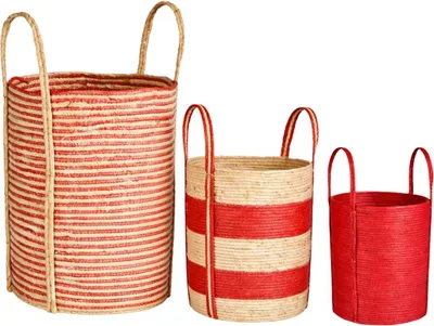 Produktbild von Mica Decorations Brooklyn Korb - Flechtkorb Set aus 3 - Pflanzenkorb - Korb Aufbewahrung 42x35cm - Papier, Maisblatt - Rot, Hellbraun