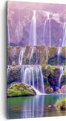 Produktbild von Bild auf Leinwand - Leinwandbild - Wasserfall Natur - 45x80cm - Wand Bild - Wanddeko - Wandbilder - Leinwanddruck - Bilder - Kunstdruck - Wanddekoration - Leinwand bilder - Wandkunst - PA45x80-3893