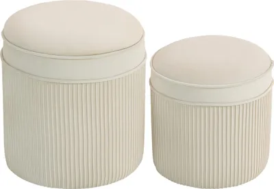 Produktbild von 2er Set Sitzhocker mit Stauraum Hocker mit Deckel, Runder Fußhocker mit Samtoptik 36 x 36 x 41,5 cm Cremeweiß
