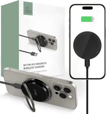 Produktbild von Tech-Protect Qi15W-A33 Magnetisches Magsafe Kabelloses Ladegerät Schwarz