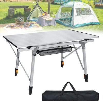 Obrázek produktu pro LARS360 90 x 53 cm kempinkový stůl skládací stůl kempinkový stůl skládací stůl s nastavitelnou výškou včetně tašky na přenášení, stříbrný