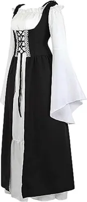 Produktbild von Damen Mittelalterliche Kleid mit Trompetenärmel Mittelalter Party Kostüm Maxikleid, schwarz, 5XL