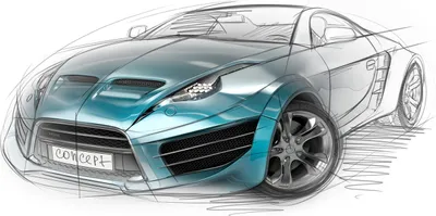 Produktbild von Tulup® Glas-Bild - 100x50 -Wandkunst - Wandbild hinter gehärtetem Sicherheitsglas  - Fahrzeuge - Auto-Skizze - Blau