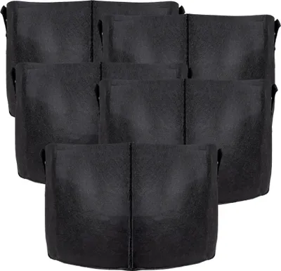 Produktbild von Intirilife 5x Vlies Pflanzsack in 75 Liter - 20 Gallon - 55 x 30 cm – Pflanzen Übertopf aus Vliesstoff mit Tragegriffen für Garten, Gewächshaus uvm. – Pflanzkübel Pflanzgefäß Pflanzbeutel