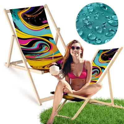 Holz Liegestuhl klappbar „Fließende Farben“ – Gartenstuhl Relaxstuhl Sonnenliege modern Balkon