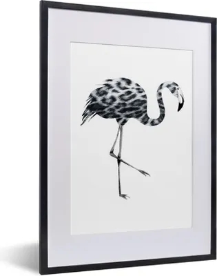 Produktbild von MuchoWow® MuchoWow® Gerahmtes Poster Flamingo - Schwarz und weiß - Pantherdruck 30x40 cm - Poster mit zchwarzem Bilderrahmen - Wandposter Schlafzimmer