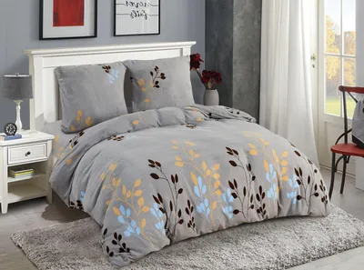 Immagine prodotto di Biancheria da letto in peluche - 200x200 cm - Set composto da copripiumino e federe - Grigio - A fiori - Microfibra e cotone - 2 federe 70x80 cm